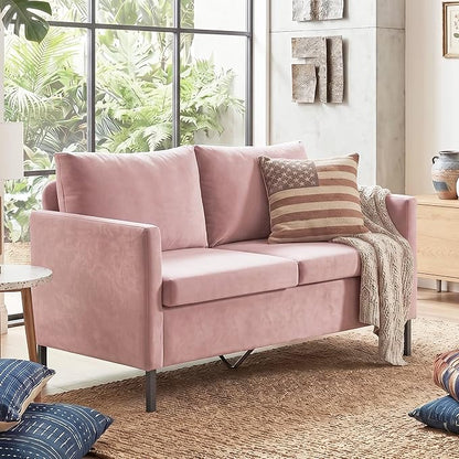 TYBOATLE Pink Love Seat Mid Century Modern Small Loveseat for Living Room, 51" W Mini Little Upholstered 2-Seater Love Seats w/Iron Legs for Compact Small Space, Apartment, Bedroom, Dorm, Office