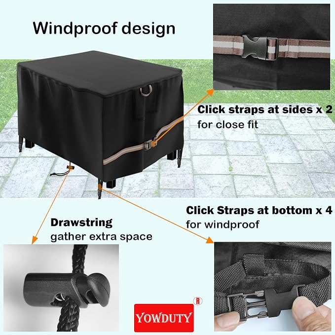 Rectangular Propane Gas Fire Pit Table Cover 44x28x24 Inch, Waterproof Heavy Duty 600D Rectangle Outdoor Fireplace Cover 44 inch, All-weather Protection For Patio Firepit Table 42/43/44 inch