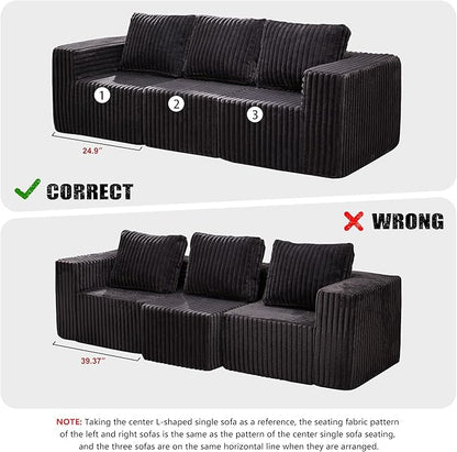 Modular Sectional Sofa 3-Seater Modular Couch with Deep Seat Memory Foam Cloud Chair with Pillows Oversized Sectional Sofa for Living Room Bedroom (Strip Grey, 3-Seater)