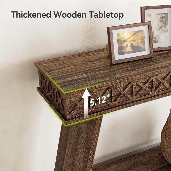 LITTLE TREE 70.87" Long Farmhouse Console Table, 2-Tier Shelf Narrow Accent Entryway Sofa Table for Living Room, Behind Couch, Hallway - Dark Brown