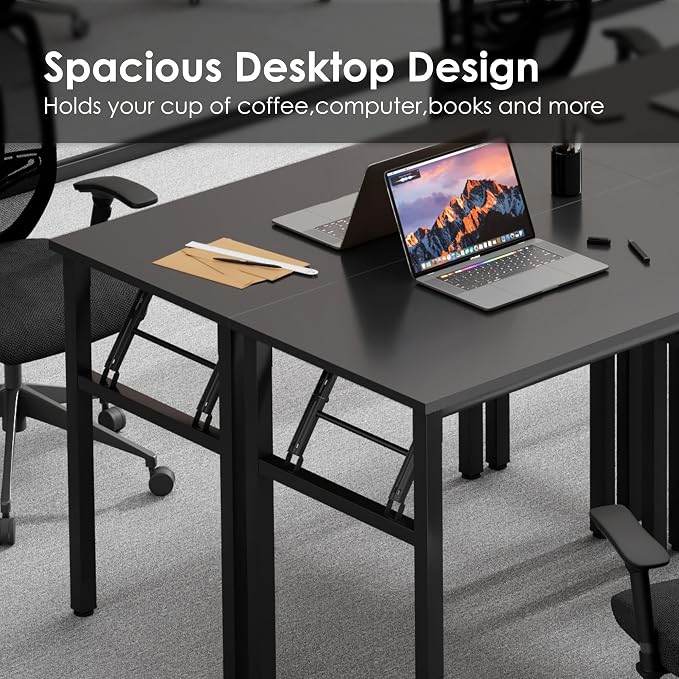 Need Office Computer Desk -35.8 L Sturdy and Heavy Duty Folding Laptop Table,Writing Table/Home Office Desk/Sewing Table, No Assembly Required, Black & Black Frame
