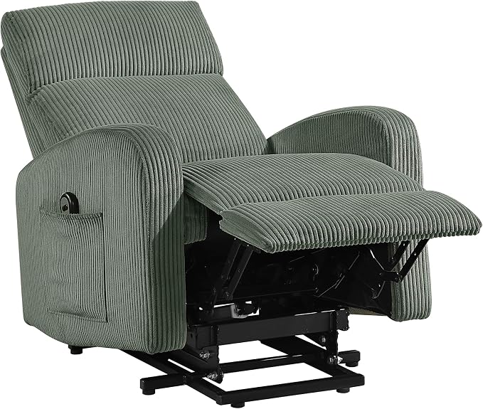 Lexicon Power Lift Recliner Chair for Elderly with Remote Control, Gentle Lift Motion, Side Pocket Armrest, Corduroy Upholstered Electric Recliner for Living Room/Bedroom, Easy Assembly, Green