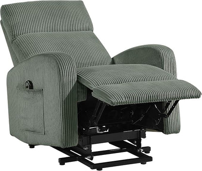 Lexicon Power Lift Recliner Chair for Elderly with Remote Control, Gentle Lift Motion, Side Pocket Armrest, Corduroy Upholstered Electric Recliner for Living Room/Bedroom, Easy Assembly, Green