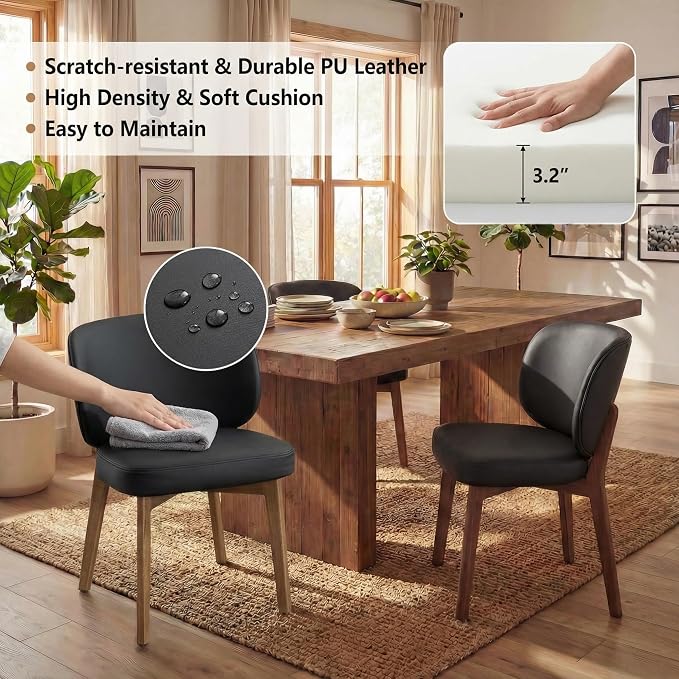 YOUNIKE Single Dining Chair Modern Kitchen Dining Room Chair Black | Faux Leather Upholstered Armless Side Accent Chair with Back 20.1" Wide Padded Seat Wooden Legs for Living Room Bedroom