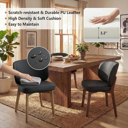 YOUNIKE Dining Chairs Set of 3 Modern Kitchen Dining Room Chairs Black | Faux Leather Upholstered Armless Side Accent Chair with Back Wide Padded Seat Wooden Leg, Soft, Waterproof, Comfortable
