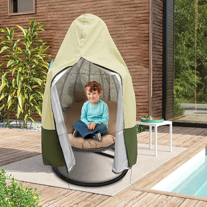 Egg Chair Cover Waterproof, 75x45 Inch Outdoor Hanging Egg Swing Chair Cover, Heavy Duty 420D Oxford Fabric, UV Resistant Windproof with Zipper & Drawstring, Fits Single Seat Egg Chair (Beige)