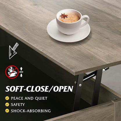 WLIVE Coffee Table, 39" Lift Top Coffee Table with Hidden Compartment, Storage Drawers and Storage Shelf for Living Room, Reception Room, Grey