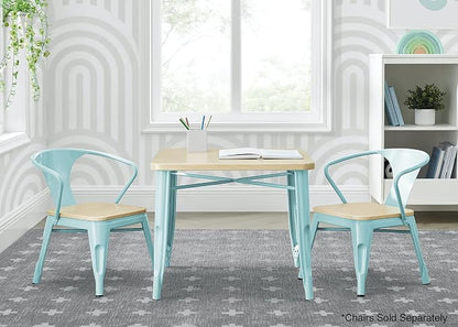 Delta Children Bistro Kids Play Table - Ideal for Arts & Crafts, Snack Time, Homeschooling, Homework & More, Aqua Metal/Natural Birch