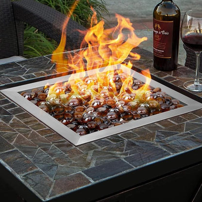 Onlyfire 12 Inch Square Fire Pit Burner Pan with Square Burner Ring – 304 Stainless Steel Drop-in Gas Fire Pit Insert for Natural Gas & Propane, 88,000 BTU, Square Flame Pattern for DIY Fire Table