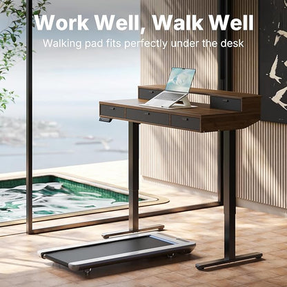 HUANUO 40 X 24 inch Electric Standing Desk with 4 Drawers, Adjustable Height Sit Stand Home Office Desk, C-Clamp Mount Compatible, Ergonomic Stand up Desk with 4 Preset Heights, Walnut