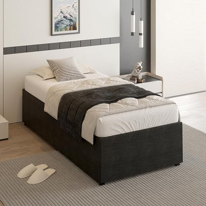 Cieemine 18 Inch Twin Bed Frames with Black Bed Cover, Metal Twin Size Bed Frame No Box Spring Needed, Heavy Duty Mattress Foundation, Easy Assembly, Noise Free