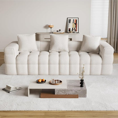 91.3" Boneless Couch,Comfy Cloud Sectional Sofa with Deep Seat,Modern Upholstered Chenille Love Seat Sofa, Oversized Couches for Living Room, No Assembly Required Tufted Sofas, Beige White