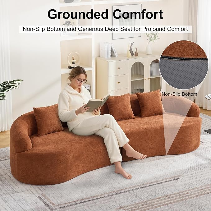 110.2" Curved Boneless Couch, Oversized Cloud Sofa with 4 Pillows, Modern 4 Seater Modular Sectional Sofa, Boneless Sectional Couches for Living Room, Curved Foam Couch, Orange