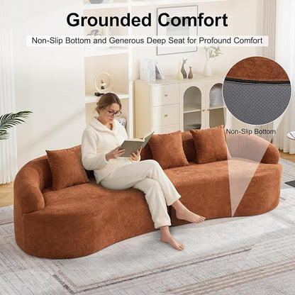 110.2" Curved Boneless Couch, Oversized Cloud Sofa with 4 Pillows, Modern 4 Seater Modular Sectional Sofa, Boneless Sectional Couches for Living Room, Curved Foam Couch, Orange