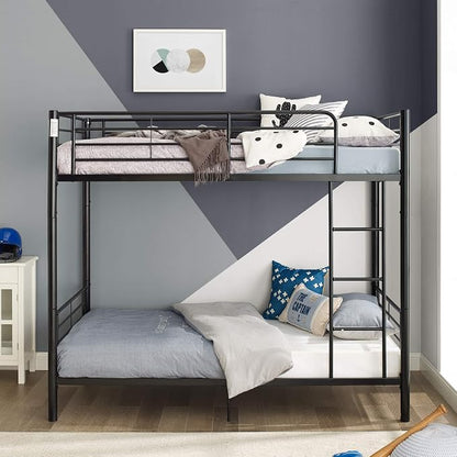 Walker Edison Elodie Urban Industrial Twin Over Twin Metal Bunk Bed, Twin Over Twin, Black