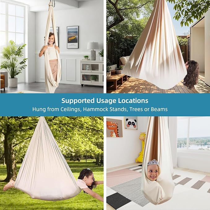 Sensory Swing Cuddle Hammock Chair for Special Needs Kids, Milky | Adjustable Indoor & Outdoor Hanging Seat, Sensory Integration Tool for Autism, ADHD & Asperger Kids