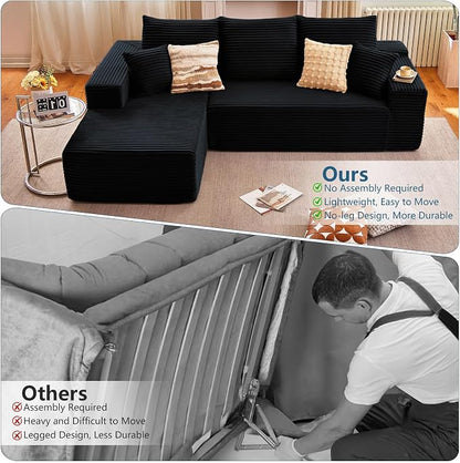 95" Cloud Sectional Couch with L-Shape Chaise, Modern Cloud Couch with Deep Seat, Modular Sectional Couches for Living Room, Apartment, Office, No Assembly Required