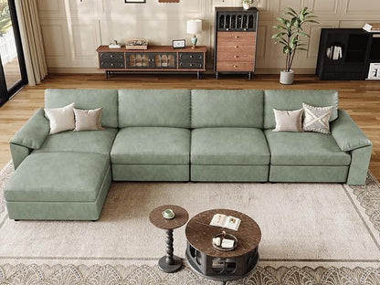 EASE MOOSE Oversized Modular Sectional Sofa,Leather Sectional Couch with Deep Seat,Extra Large L Shaped Couch,Classic Comfy Scratch Resistant Faux Leather Material Sofa for Living Room,Green