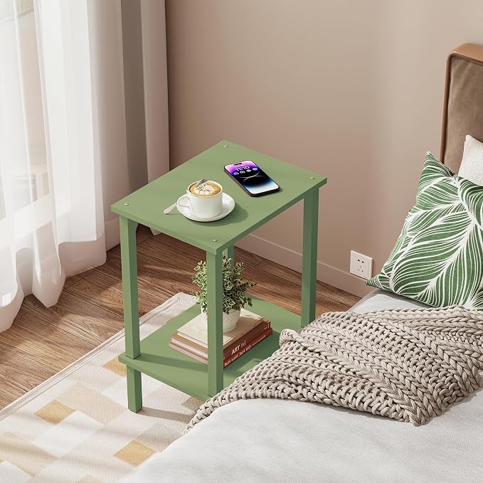 TUTOTAK End Table, Side Table, Nightstand, 2-Tier Storage Shelf, Sofa Side Table for Small Space, Living Room, Bed Room Olive Green TB01BOG034