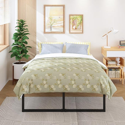 Lutown-Teen 18 Inch Queen Bed Frame with Heavy Duty Steel Slat Support | Metal Queen Size Platform Bed Frame No Box Spring Needed, Easy Assembly, Black