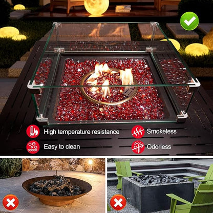 GasSaf Red Fire Glass Beads for Outdoor Fire Pit, Fireplace, Replaces Existing Gas Logs & Lava Rocks, 3/4 Inch Glass(20 Pound)(Red Luster)