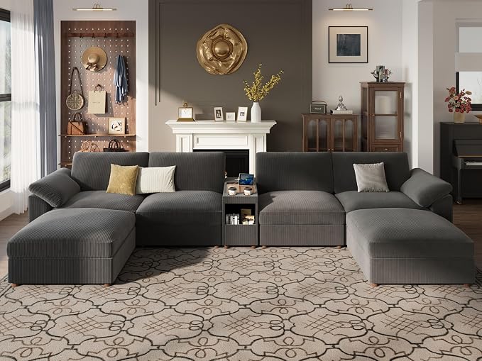EASE MOOSE Oversized U Shape Sectional Modular Sofa, Extra Large Deep Seat Couch Modular Removable Washable Sectional Couch,Grey
