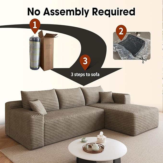 AUGOP 96" Sectional Couches for Living Room Modern Modular Sofa with L-Shape Couchs Upholstered Boneless Couch Deep Seat Sectional Couch with Chaise (Camel, 96" Right Facing Chaise+2Seaters)