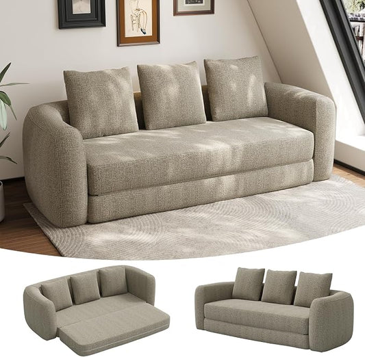 Curved Convertible Futon Sofa Bed,Modern Boneless Sleeper Couch,Curved Modern 3 Seater Cloud Couch