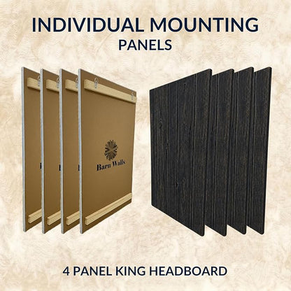 Barn Walls King Size Headboard, Black Barrel Stain | Solid Wood Wall-Mounted Panels, Natural Wood Grain Variation, Rustic Modern Design, Fits King & Adjustable Beds