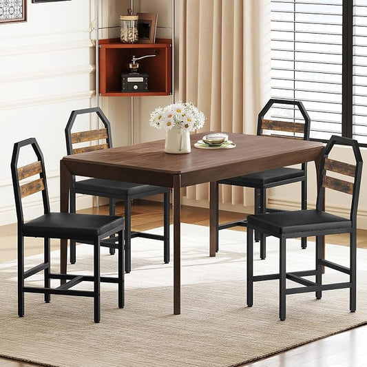 YATINEY Dining Chairs, Kitchen Chairs with Back Support, Upholstered Seat and Metal Legs, for Kitchen, Living Room, Rustic Brown and Black CY02L4BR