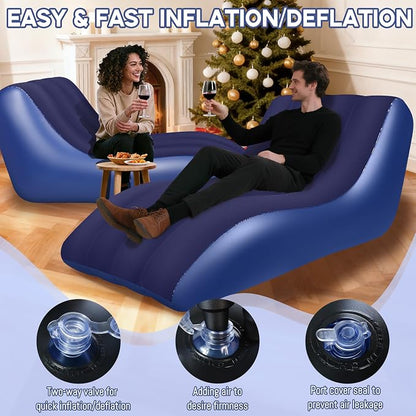 SeaSlep Inflatable Couch for Camping, Blow-Up Couch with Flocked Surface, Portable Inflatable Couch, Twin Size Sofa Bed, Comfortable Air Sofa Outdoor, Durable Blow up Couch for Indoor/Outdoor(Blue)