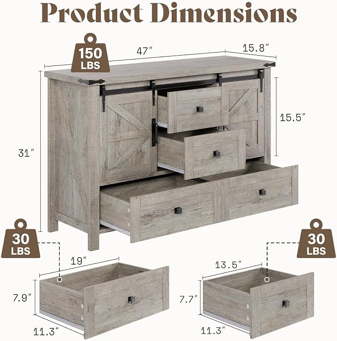 AMERLIFE 4 Pieces Farmhouse Bedroom Set, Includes Queen Size Bookcase Headboard Bed Frame, 5 Drawer Tall Dresser, 47'' Dresser with 4 Drawers, 60" Dresser with 4 Drawers, Light Rustic Oak