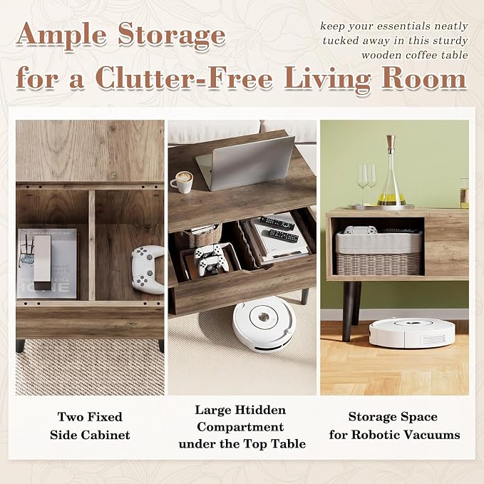 OLIXIS Lift Top Coffee Table with Hidden Storage for Living Room