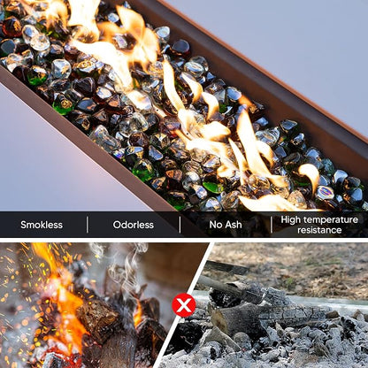 onlyfire 10-Pounds Fire Glass Diamonds for Propane Fire Pit, 1 Inch Blended Firepit Glass Rocks Stones for Gas Fireplace and Fire Pit Table, Emerald Green, Crystal Ice and Amber