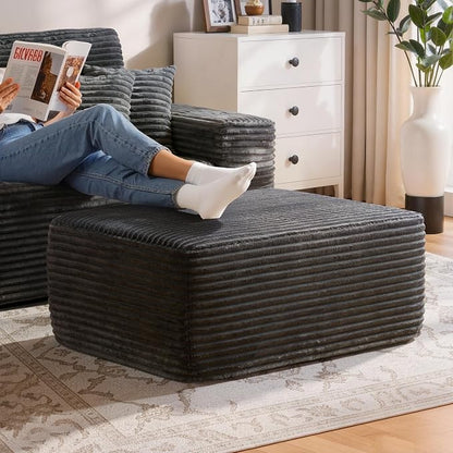 37" Plush Boneless Ottoman, Upholstered Cloud Footrest for Boneless Couch in a Box,Oversize Poufs for Living Room & Bedroom Sofa Ottoman,Comfy Seating with Dense Foam, Grey (Plush Corduroy Fabric)