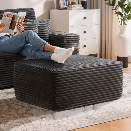 37" Plush Boneless Ottoman, Upholstered Cloud Footrest for Boneless Couch in a Box,Oversize Poufs for Living Room & Bedroom Sofa Ottoman,Comfy Seating with Dense Foam, Grey (Plush Corduroy Fabric)
