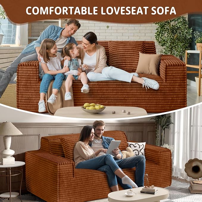 Luxanimarion 75'' Modern Loveseat Sofa, No Assembly Required Comfy Deep Seat Couches 1 pcs for Living Room, Bedroom, Apartment(Brown)