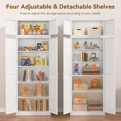 Polup Kitchen Pantry Cabinet, 86 Inch Tall Metal Storage Cabinet, Food Pantry cabinets with Doors and Shelves, White Storage Cabinets for Living, Dining, Office, Bathroom, Garage, Assembly Required