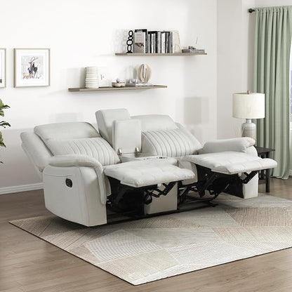 Lexicon Manual Double Reclining Loveseat, Polished Microfiber Manual Wall Hugger Loveseat Recliner for Living Room, Center Storage Console/Cup Holders, Easy Assembly, Beige
