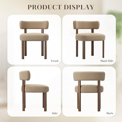 Wooden Dining Chairs Set of 4, Upholstered Kitchen Chairs with Solid Wood Legs, Mid Century Dining Room Chair with Ergonomic Curved Backrest for Kitchen Dining Vanity, Camel