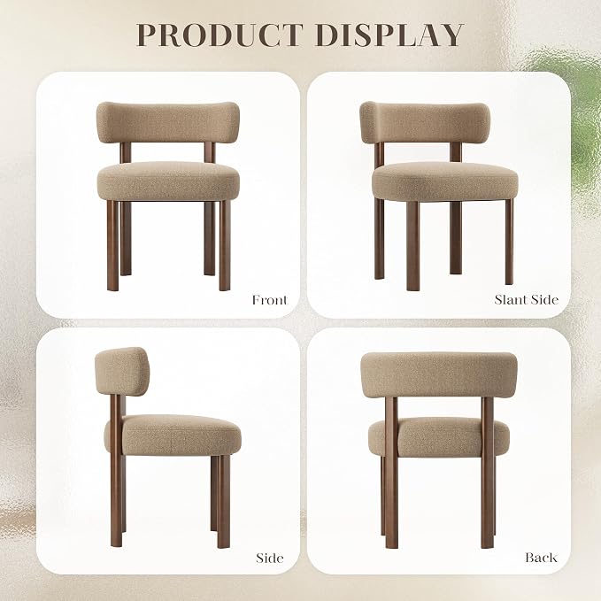 Wooden Dining Chairs Set of 2, Upholstered Kitchen Chairs with Solid Wood Legs, Mid Century Dining Room Chair with Ergonomic Curved Backrest for Kitchen Dining Vanity, Camel
