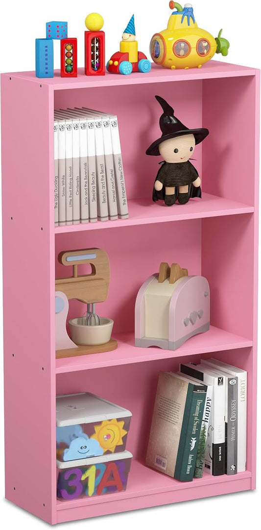 Furinno BASIC Book Shelf, 3-Tier Modern Bookshelf, Bookcase with Open Shelves, 9.3 x 21.8 x 39.5, for Living Room, Bedroom, Home Office, Pink