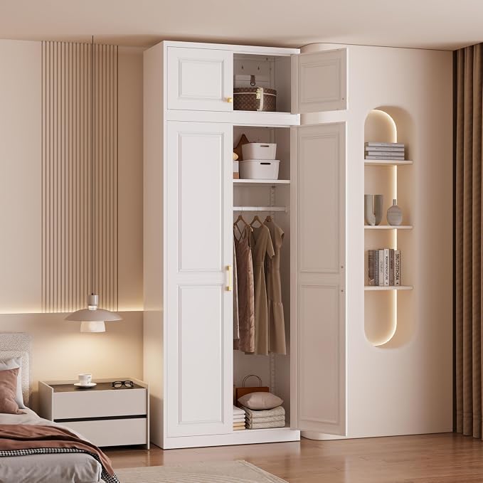 Metal Storage Cabinet with Doors, Small Armoire Wardrobe Closet, White Storage Wall Cabinet, 15" Tall Clothing Cabinets, Steel Overhead Wardrobe for Bedroom, Laundry Room