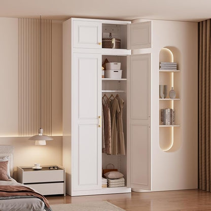 Metal Storage Cabinet with Doors, Small Armoire Wardrobe Closet, White Storage Wall Cabinet, 15" Tall Clothing Cabinets, Steel Overhead Wardrobe for Bedroom, Laundry Room