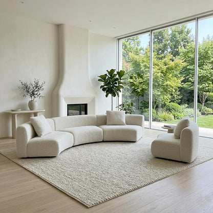Acanva Formia Boucle Curved Sectional Sofa, Armless Chair, White | Modular Couch, Modern Minimalist, Wood Frame, For Living Room, Apartment, Home Office