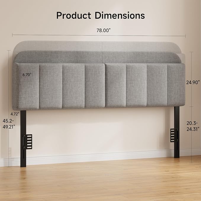 Headboard for King/California King Size Bed, Upholstered Bed HeadBoard with Storage, Linen Fabric Head Board with Vertical Channel Design, Height Adjustable, Easy to Assemble, Light Grey