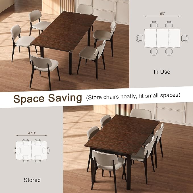 Einhomn Modern Extendable Dining Table for 4-6, 63" Farmhouse Kitchen Table, Rectangular Dining Room Tables for Dining, Kitchen, Office, Living Room, Wooden Tables, Space Saving (Espresso)