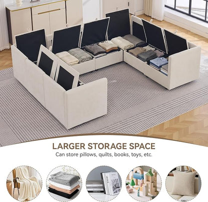 105" Beige Oversized Modular Storage Sofa, U Shaped Chenille Cloud Couch | Oversized Convertible Sectional Sofa, 8-Seat Sectional Couch With Armrests, Large Cloud Couch For Living Room, Apartment.