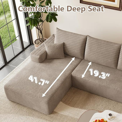 95" Cloud Sectional Couch with L-Shape Chaise, Modular Comfy Sofa Chaise Longue, Upholstered Corduroy Couches Sleeper with Deep Seat for Living Room Bedroom, No Assembly Required(Camel, Left Facing)