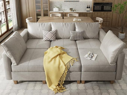 EASE MOOSE Faux Leather Modular Sectional Sofa with Storage, Faux Leather sectional Couch Convertible Sleeper Modular Sofa